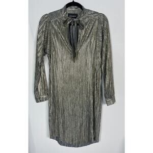 Anthropologie Sabina Musayev XS Gold Agatha Tie Neck Metallic Dress Long Sleeve